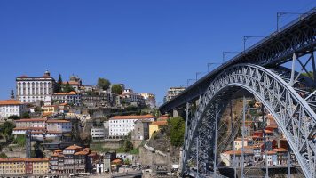 View of famous bridge in Porto, Portugal